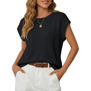 Saodimallsu Womens Short Sleeve Sweater Tops Summer Crewneck Lightweight Knit Casual Loose Sleeveless Sweater Vest(Black)