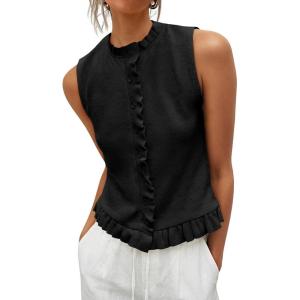 Saodimallsu Womens Sleeveless Sweater Vest Ruffle Button Down Knit Tank Top Summer Trendy Going Out Vest Tops(Black)