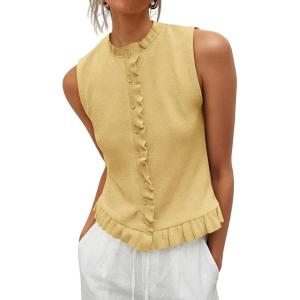 Saodimallsu Womens Sleeveless Sweater Vest Ruffle Button Down Knit Tank Top Summer Trendy Going Out Vest Tops(Yellow)