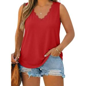 Beautife Womens Plus Size Tank Tops Lace V Neck T Shirts Sleeveless 2026 Summer Casual Loose Fit Knit Camisole Tops(Red)