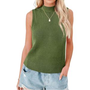 Saodimallsu Womens Ribbed Tank Tops High Neck 2026 Summer Sleeveless Mock Neck Casual Slimming Knit Sweater Vests(Army Green)