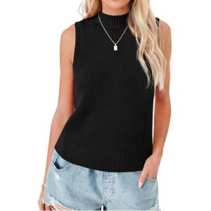 Saodimallsu Womens Ribbed Tank Tops High Neck 2026 Summer Sleeveless Mock Neck Casual Slimming Knit Sweater Vests(Black)