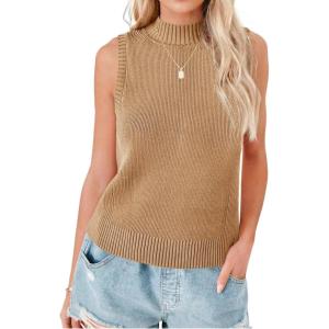 Saodimallsu Womens Ribbed Tank Tops High Neck 2026 Summer Sleeveless Mock Neck Casual Slimming Knit Sweater Vests(Coffee)