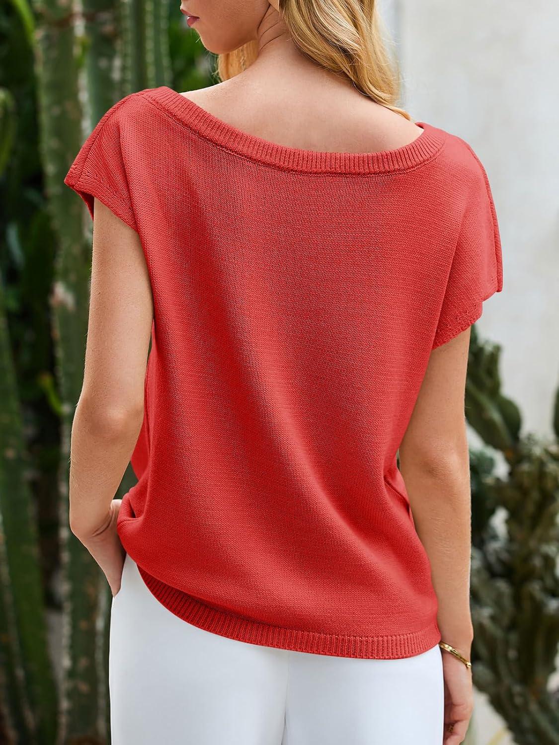 image:imageSaodimallsu Womens Off Shoulder Short Sleeve Knit Sweater TopRed