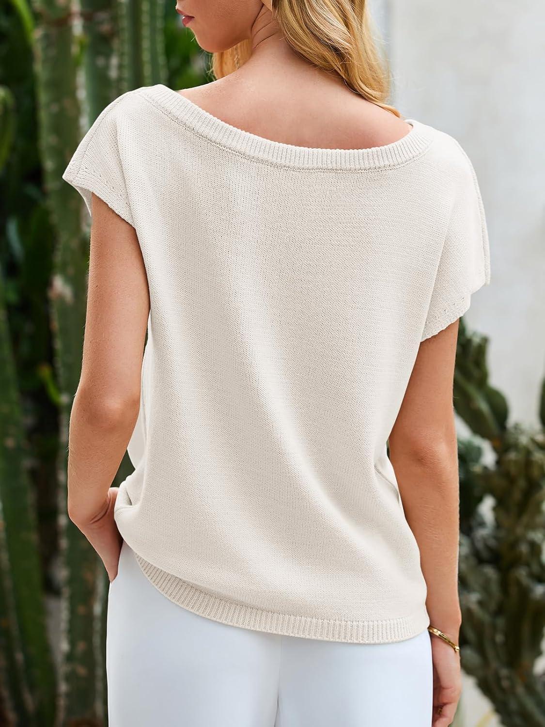 image:imageSaodimallsu Womens Off Shoulder Short Sleeve Knit Sweater TopWhite