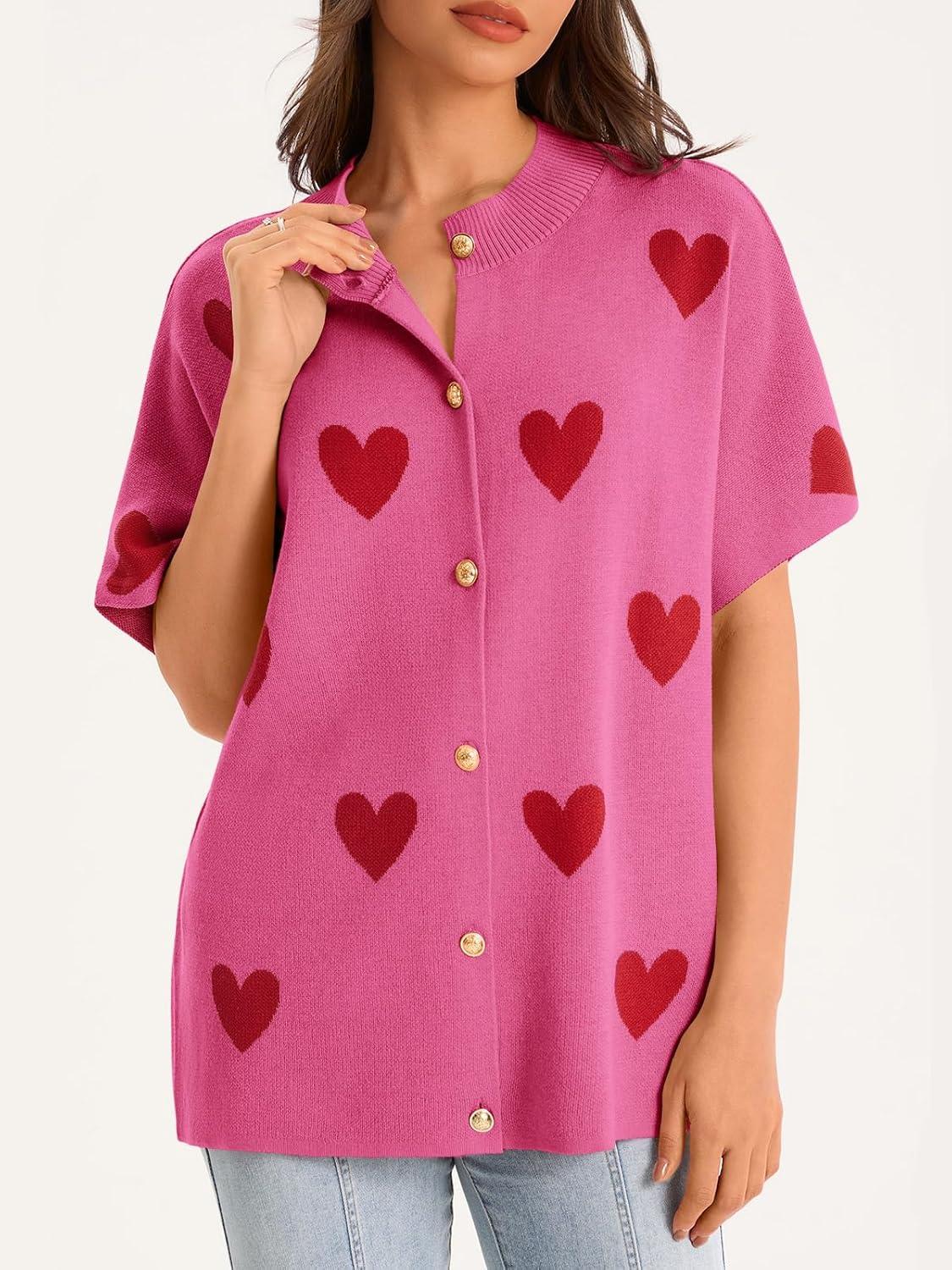 image:imageSaodimallsu Womens Oversized Cardigan Sweaters Short Sleeve Button Down Casual Lightweight Loose Knit Trendy CardigansHeartrose Red