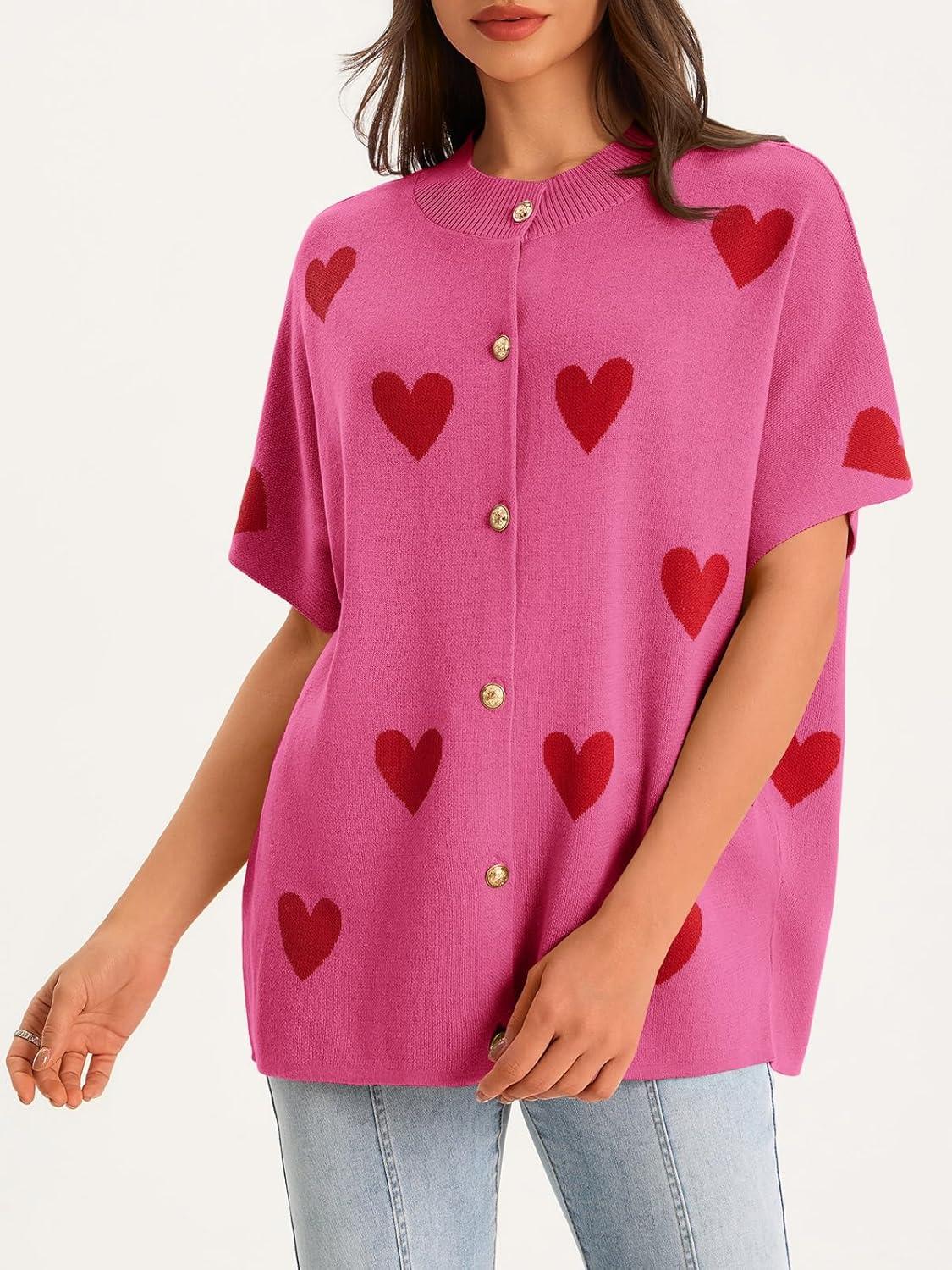 image:imageSaodimallsu Womens Oversized Cardigan Sweaters Short Sleeve Button Down Casual Lightweight Loose Knit Trendy CardigansHeartrose Red