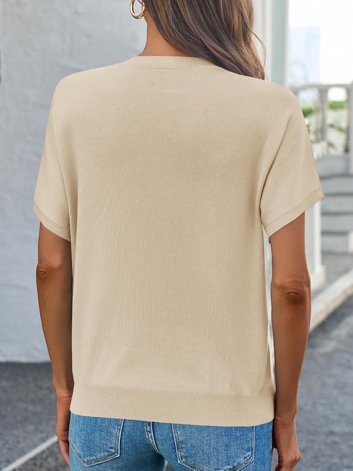 image:imageSaodimallsu Womens Short Sleeve Crew Neck Knit Pullover SweaterApricot