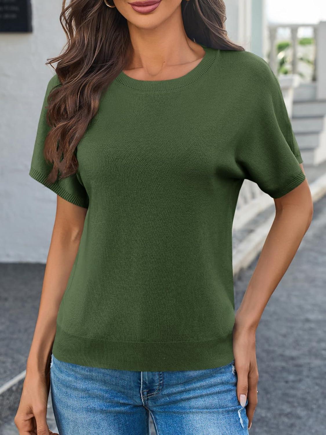 image:imageSaodimallsu Womens Short Sleeve Crew Neck Knit Pullover SweaterArmy Green