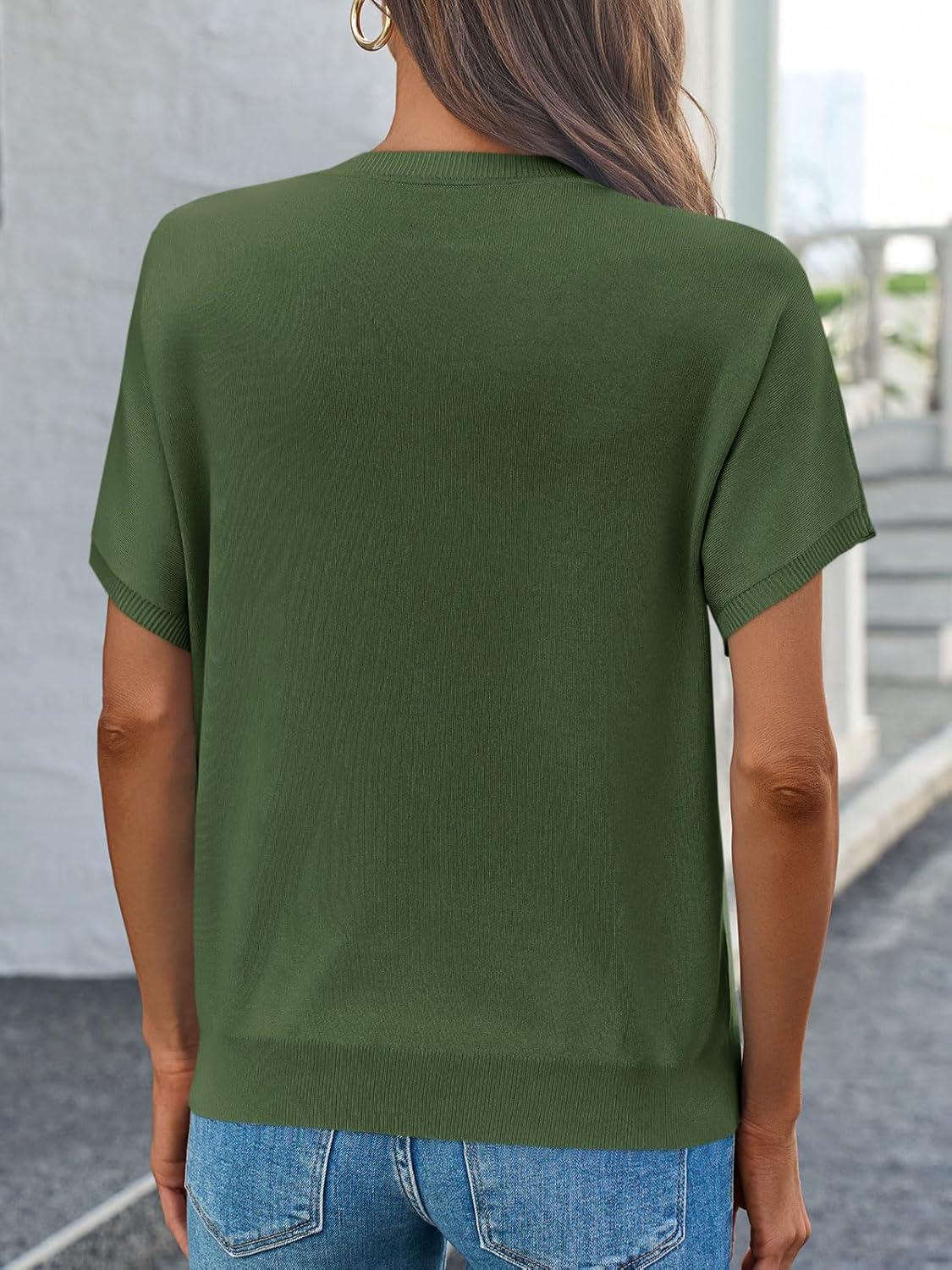 image:imageSaodimallsu Womens Short Sleeve Crew Neck Knit Pullover SweaterArmy Green