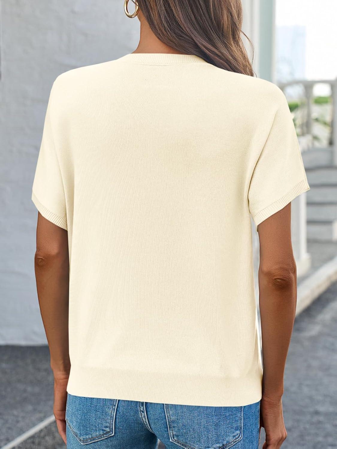 image:imageSaodimallsu Womens Short Sleeve Crew Neck Knit Pullover SweaterBeige