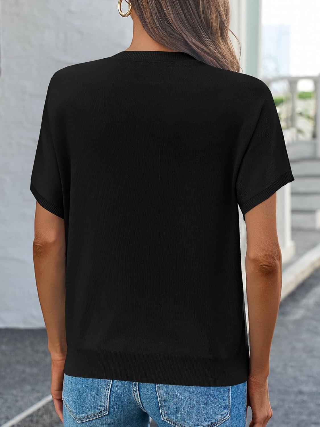 image:imageSaodimallsu Womens Short Sleeve Crew Neck Knit Pullover SweaterBlack