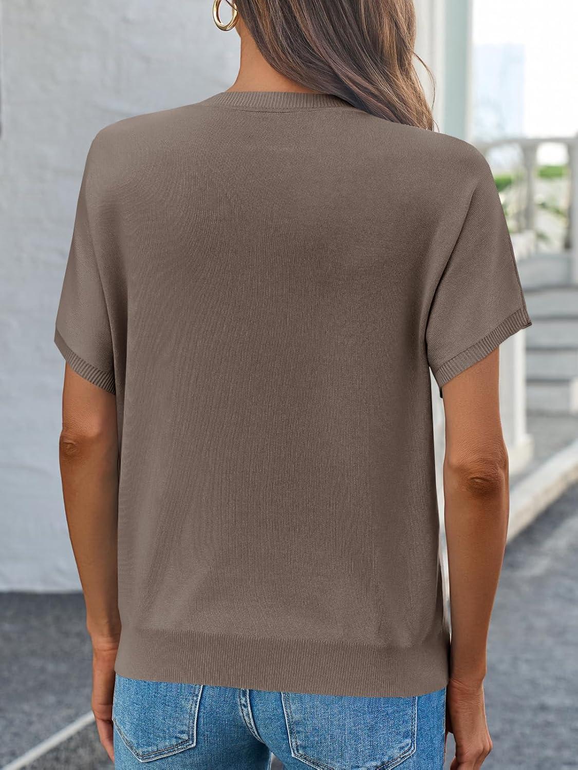 image:imageSaodimallsu Womens Short Sleeve Crew Neck Knit Pullover SweaterCoffee