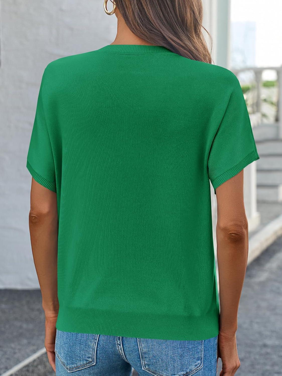 image:imageSaodimallsu Womens Short Sleeve Crew Neck Knit Pullover SweaterGreen