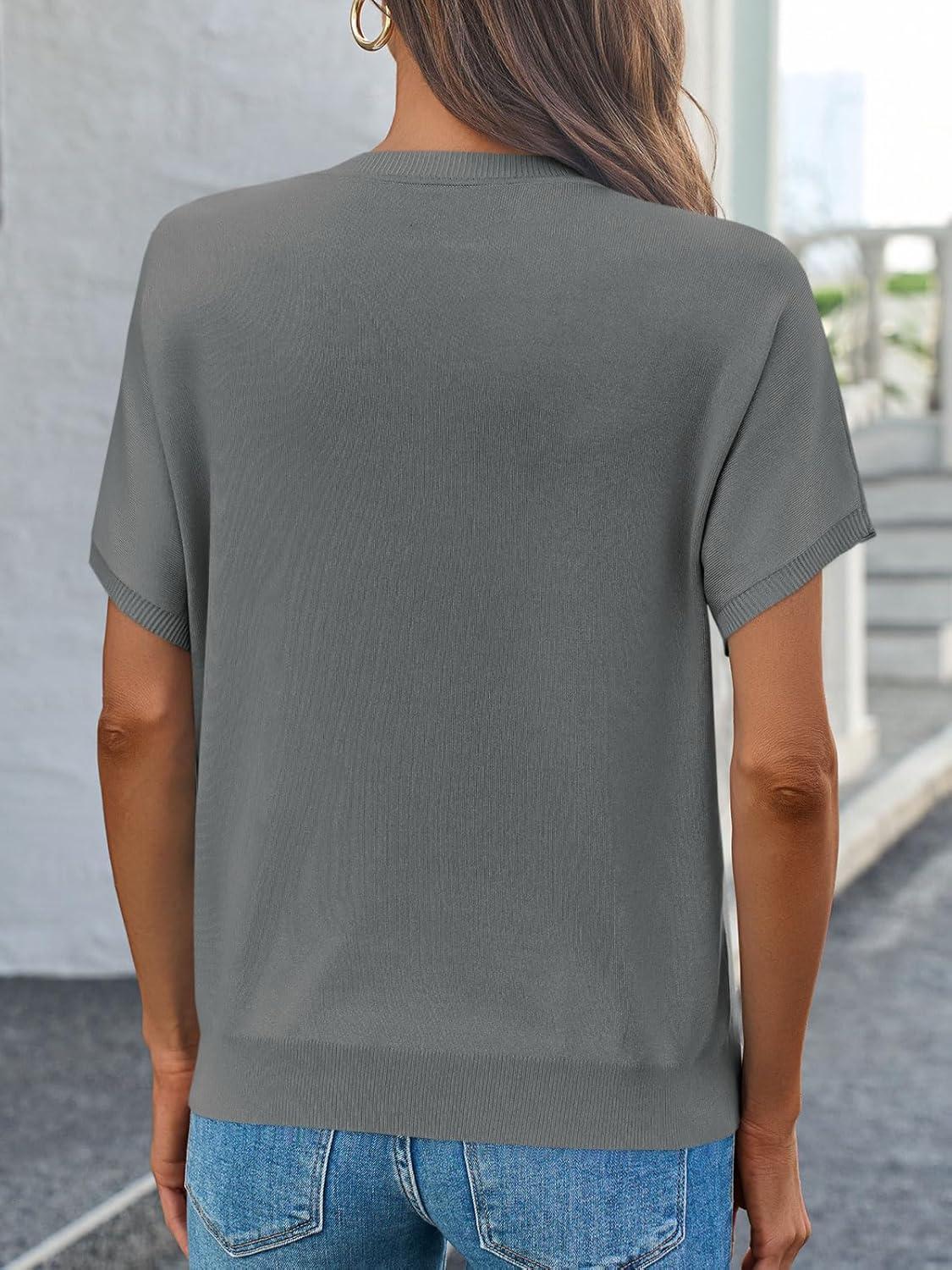 image:imageSaodimallsu Womens Short Sleeve Crew Neck Knit Pullover SweaterGrey