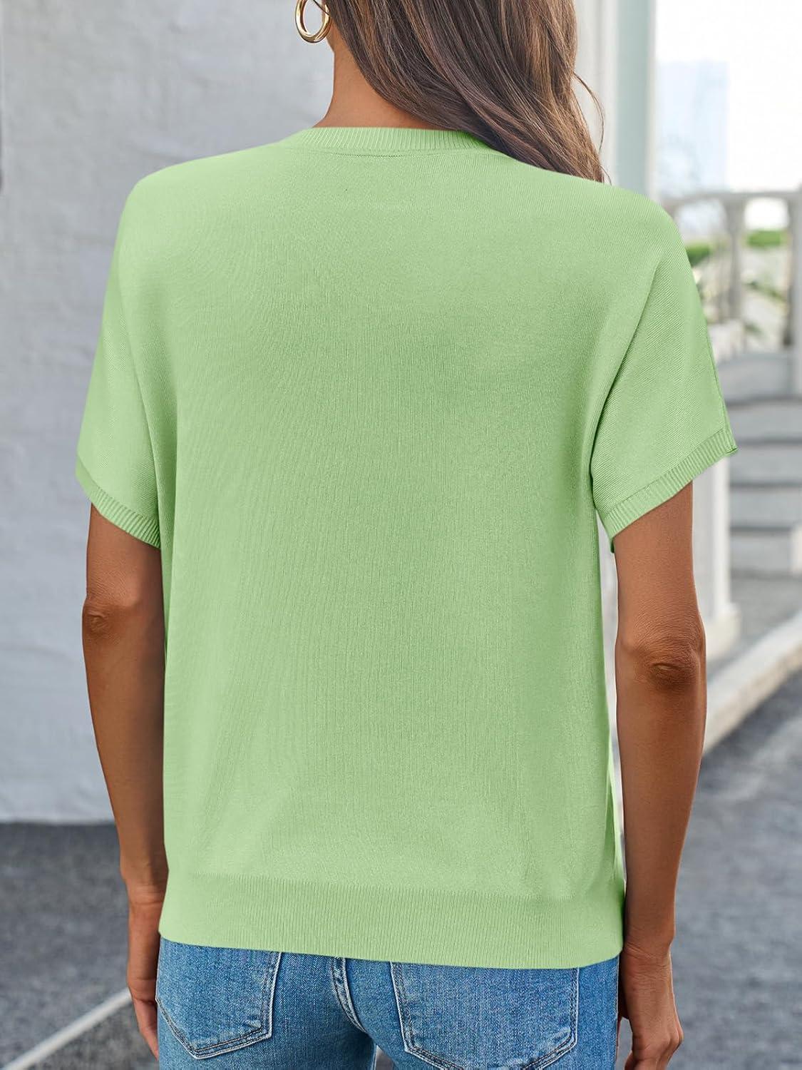 image:imageSaodimallsu Womens Short Sleeve Crew Neck Knit Pullover SweaterLight Green