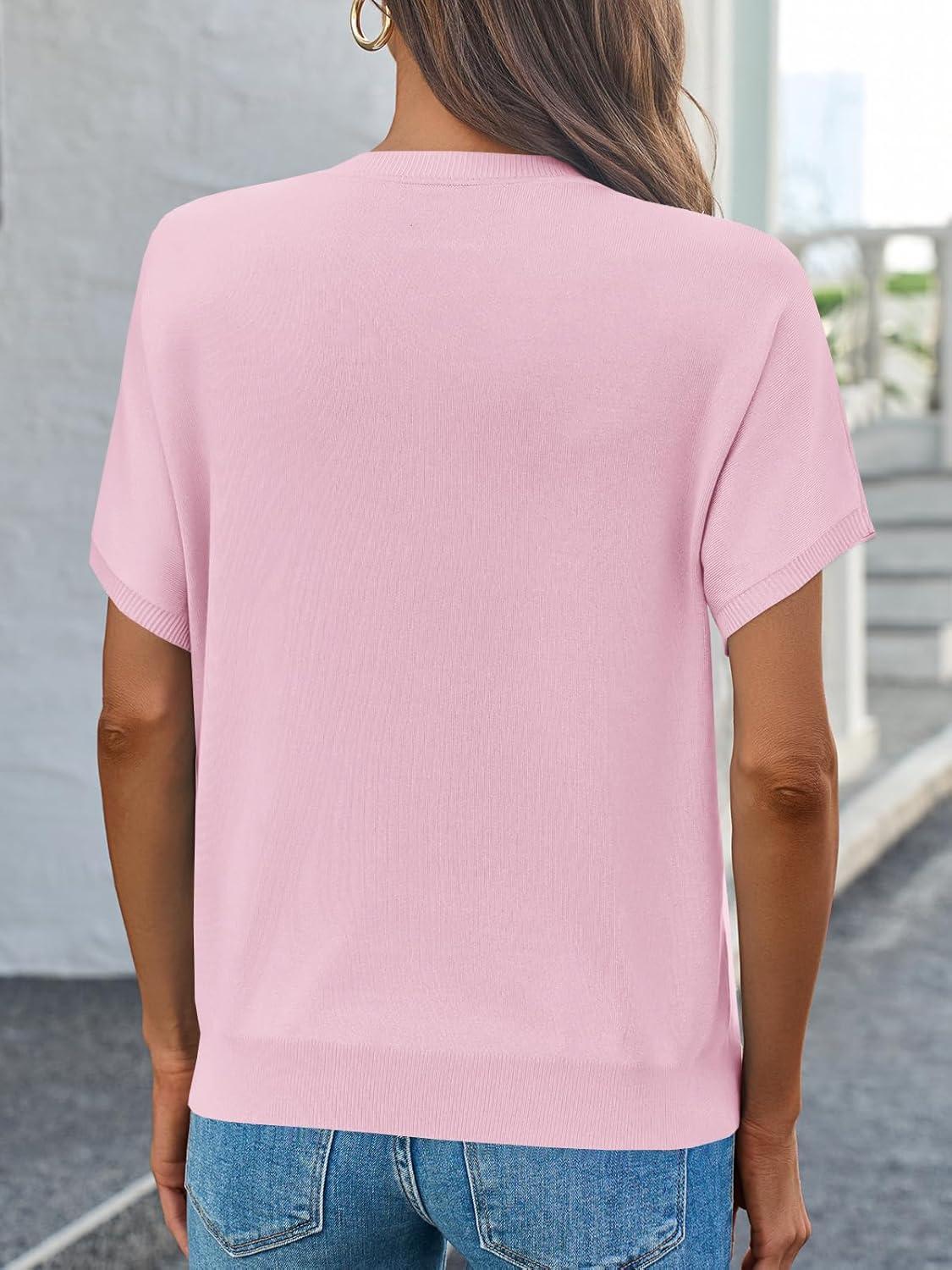 image:imageSaodimallsu Womens Short Sleeve Crew Neck Knit Pullover SweaterLight Pink