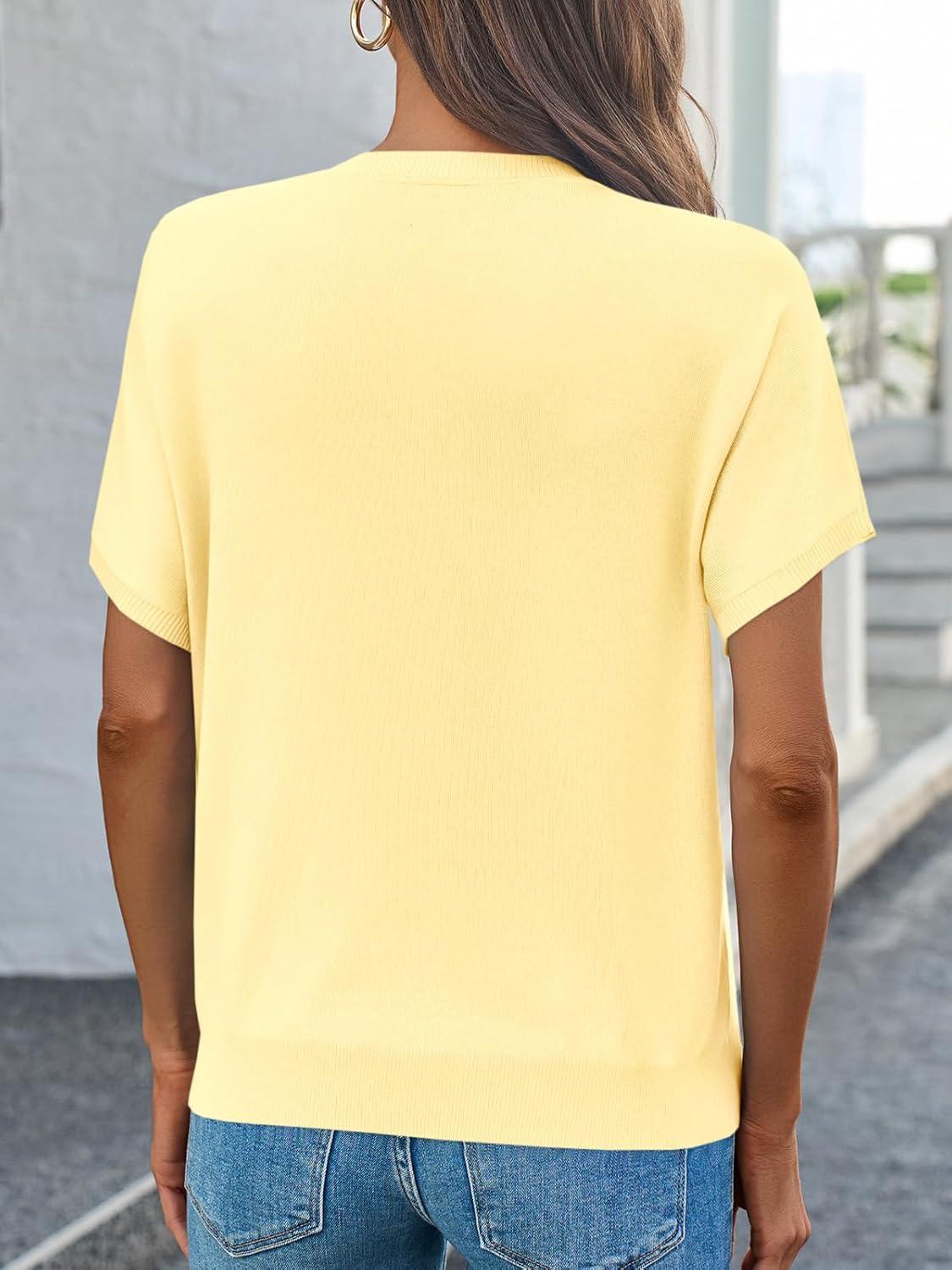 image:imageSaodimallsu Womens Short Sleeve Crew Neck Knit Pullover SweaterLight Yellow