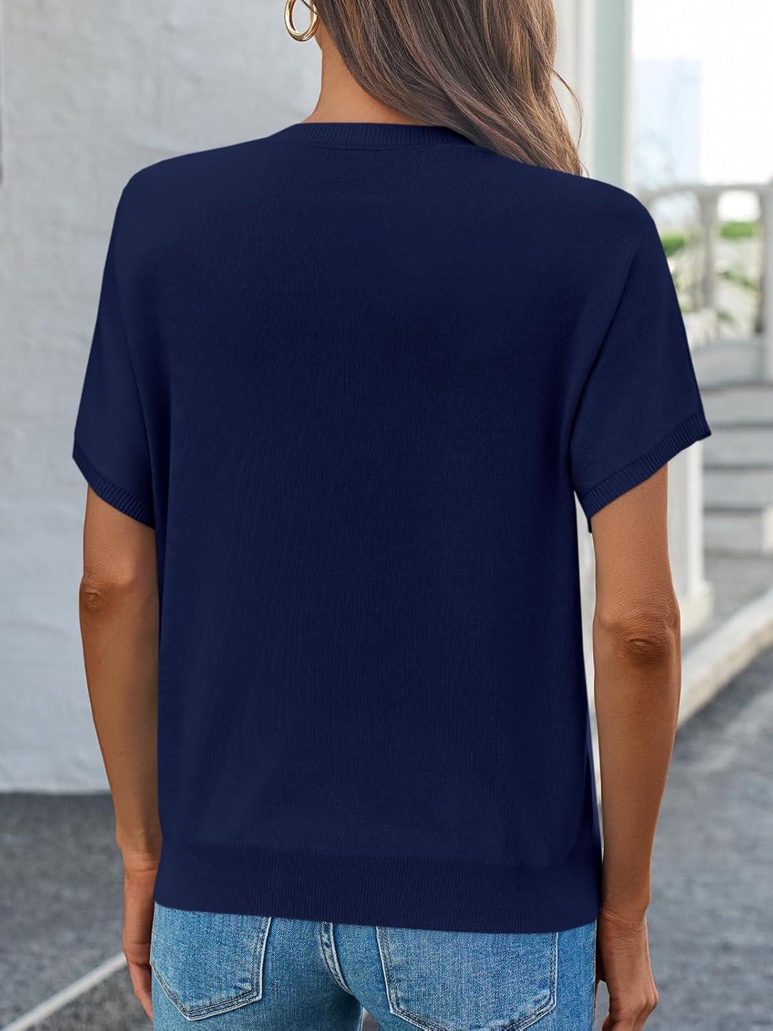 image:imageSaodimallsu Womens Short Sleeve Crew Neck Knit Pullover SweaterNavy Blue