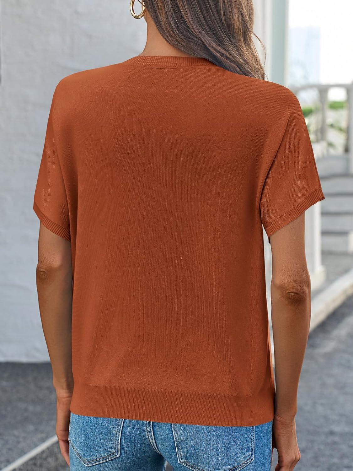 image:imageSaodimallsu Womens Short Sleeve Crew Neck Knit Pullover SweaterOrange