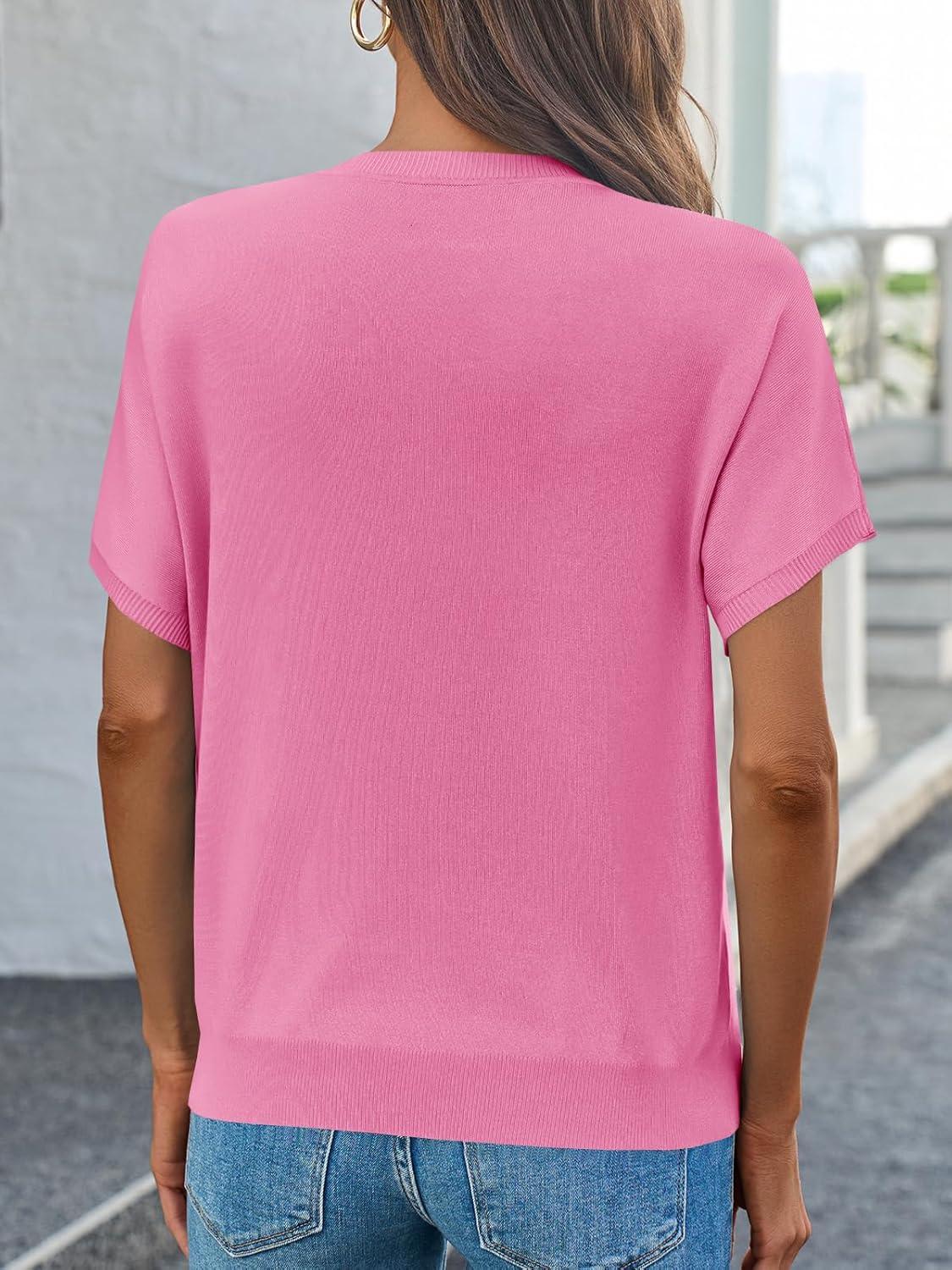 image:imageSaodimallsu Womens Short Sleeve Crew Neck Knit Pullover SweaterPink