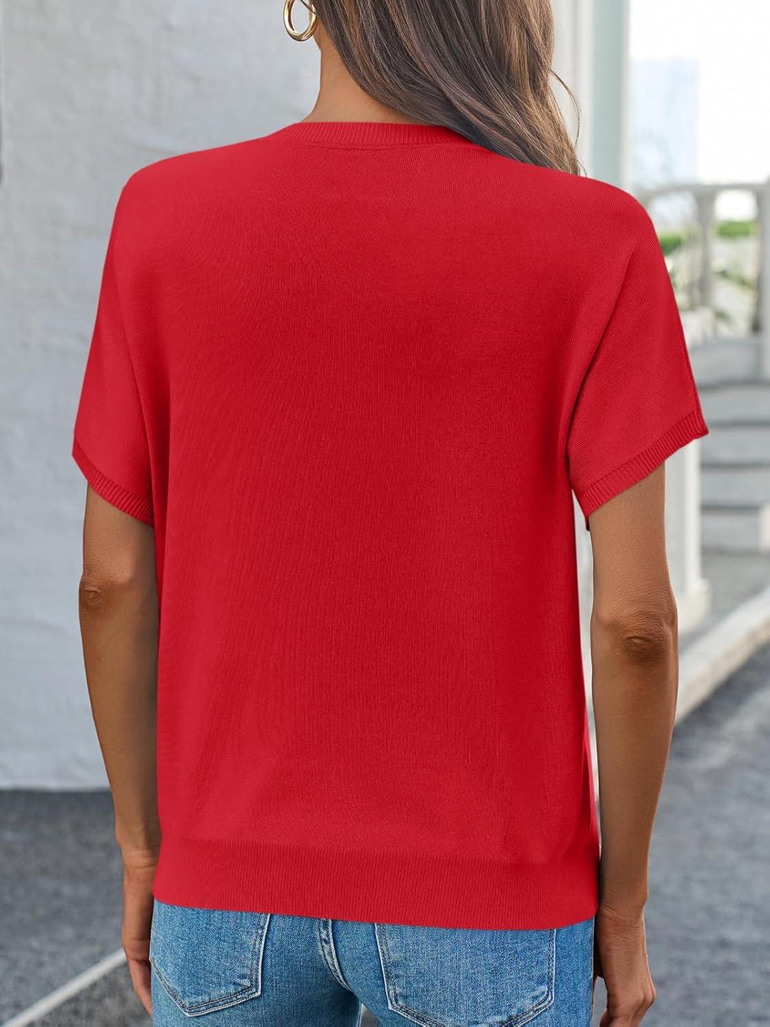 image:imageSaodimallsu Womens Short Sleeve Crew Neck Knit Pullover SweaterRed
