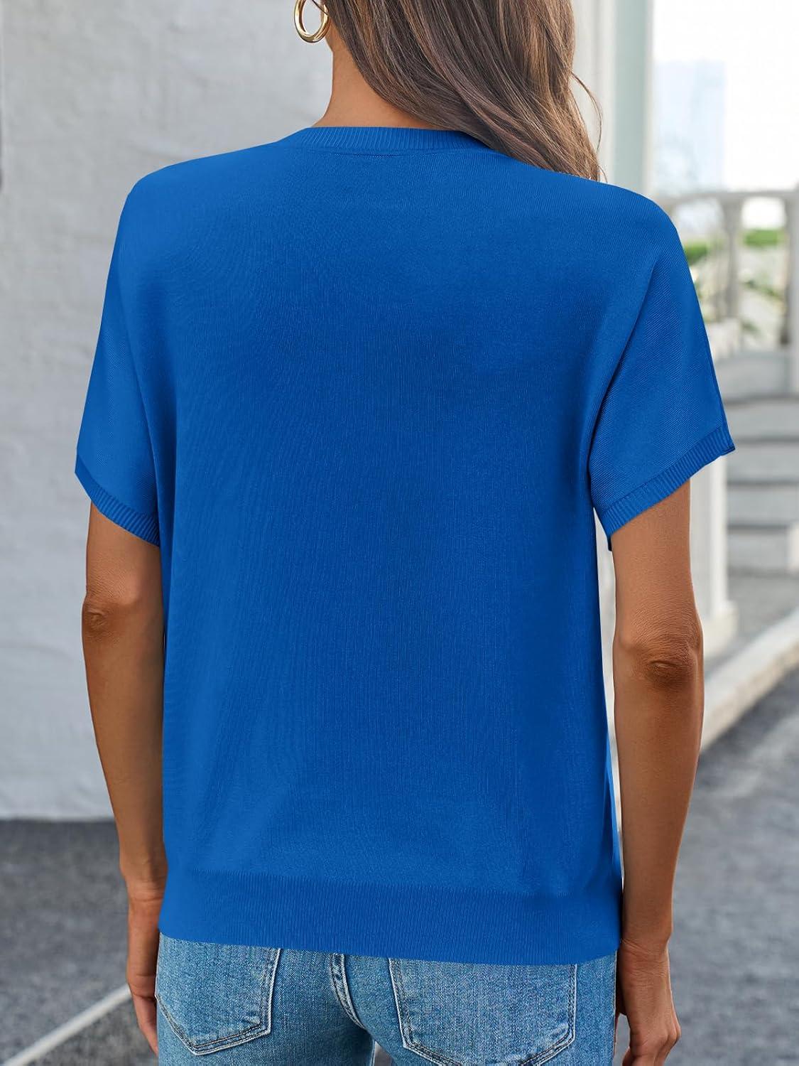 image:imageSaodimallsu Womens Short Sleeve Crew Neck Knit Pullover SweaterRoyal Blue