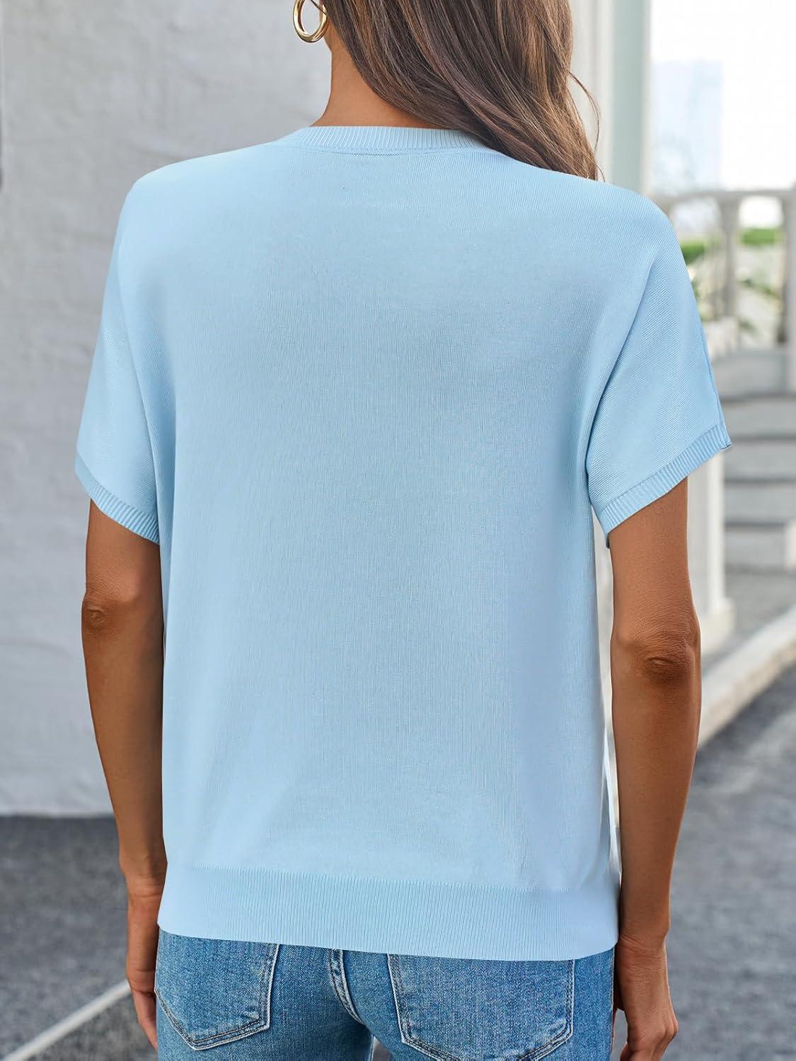 image:imageSaodimallsu Womens Short Sleeve Crew Neck Knit Pullover SweaterSky Blue