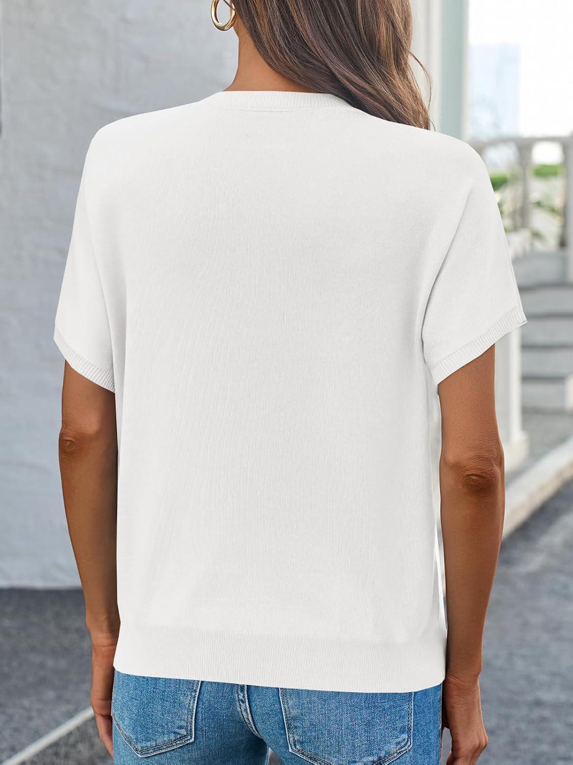 image:imageSaodimallsu Womens Short Sleeve Crew Neck Knit Pullover SweaterWhite