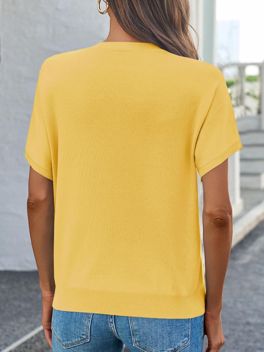 image:imageSaodimallsu Womens Short Sleeve Crew Neck Knit Pullover SweaterYellow