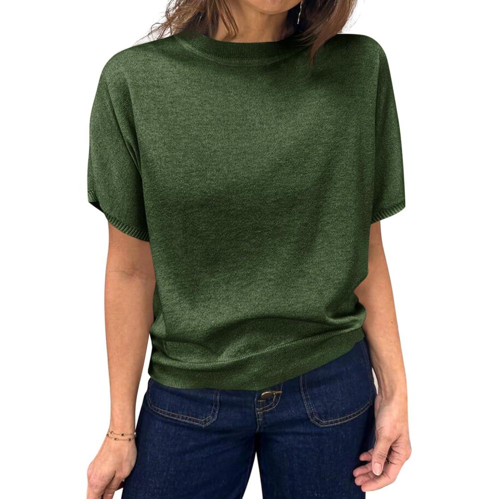 image:imageSaodimallsu Womens Short Sleeve Crew Neck Knit Pullover SweaterArmy Green