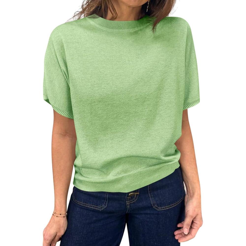 image:imageSaodimallsu Womens Short Sleeve Crew Neck Knit Pullover SweaterLight Green