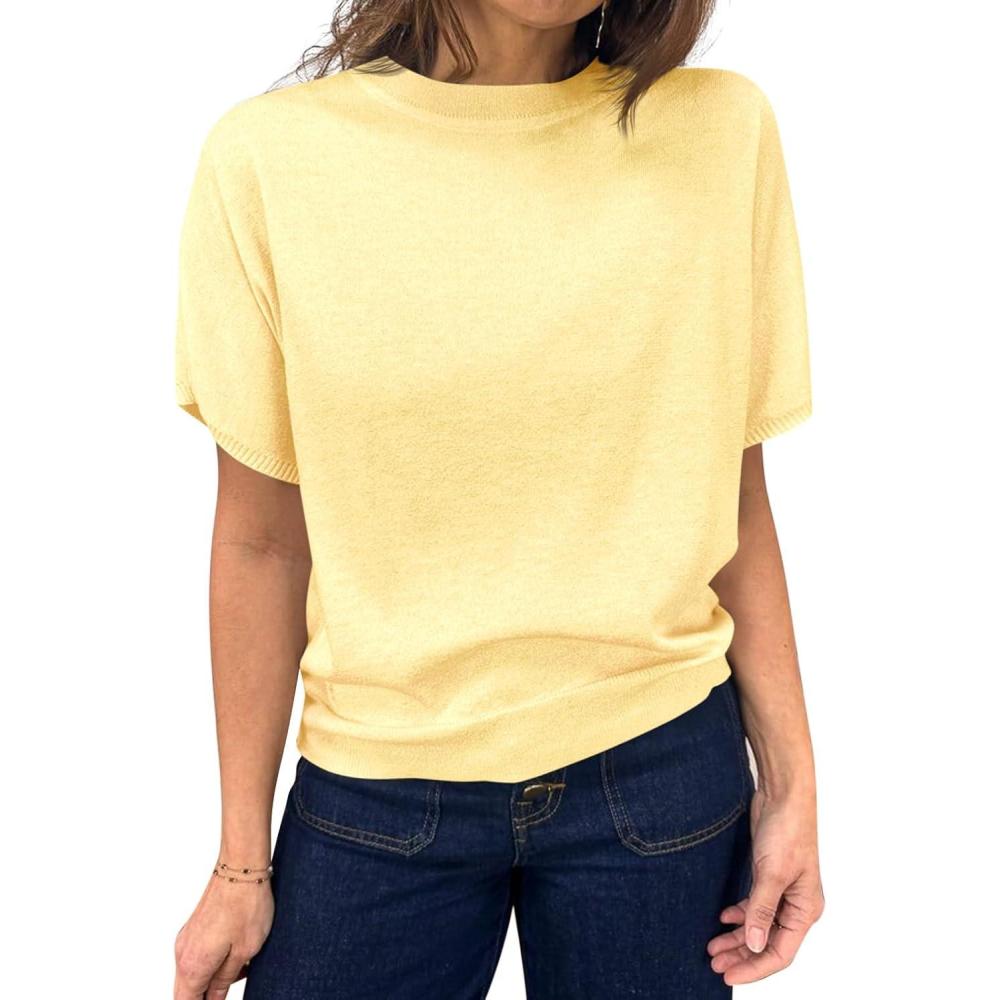 image:imageSaodimallsu Womens Short Sleeve Crew Neck Knit Pullover SweaterLight Yellow