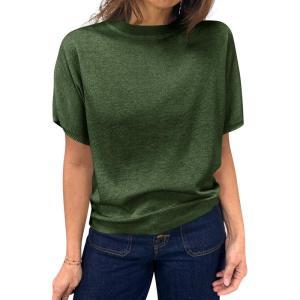 Saodimallsu Women’s Short Sleeve Crew Neck Knit Pullover Sweater(Army Green)