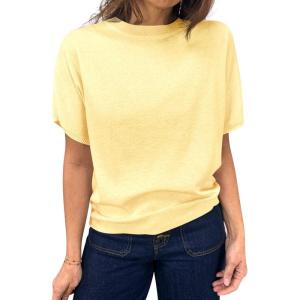 Saodimallsu Women’s Short Sleeve Crew Neck Knit Pullover Sweater(Light Yellow)