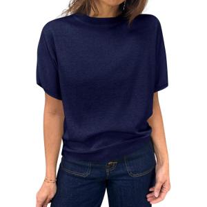 Saodimallsu Women’s Short Sleeve Crew Neck Knit Pullover Sweater(Navy Blue)