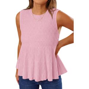 Saodimallsu Womens Peplum Ribbed Tank Tops Cute Sleeveless Knit Ruffle Crew Neck 2026 Summer Sweater Vest(Pink)