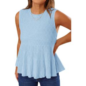 Saodimallsu Womens Peplum Ribbed Tank Tops Cute Sleeveless Knit Ruffle Crew Neck 2026 Summer Sweater Vest(Sky Blue)