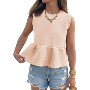 Saodimallsu Womens Peplum Tank Tops Ribbed Knit Babydoll Sleeveless Crop Tops Sweater Vest 2026 Country Concert Outfit(Apricot)