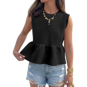Saodimallsu Womens Peplum Tank Tops Ribbed Knit Babydoll Sleeveless Crop Tops Sweater Vest 2026 Country Concert Outfit(Black)