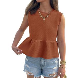 Saodimallsu Womens Peplum Tank Tops Ribbed Knit Babydoll Sleeveless Crop Tops Sweater Vest 2026 Country Concert Outfit(Brown)