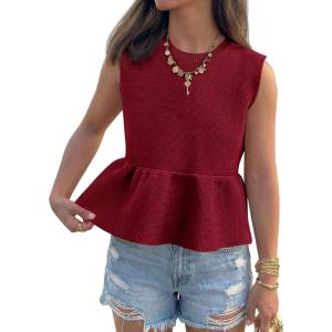 Saodimallsu Womens Peplum Tank Tops Ribbed Knit Babydoll Sleeveless Crop Tops Sweater Vest 2026 Country Concert Outfit(Burgundy)