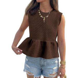 Saodimallsu Womens Peplum Tank Tops Ribbed Knit Babydoll Sleeveless Crop Tops Sweater Vest 2026 Country Concert Outfit(Coffee)