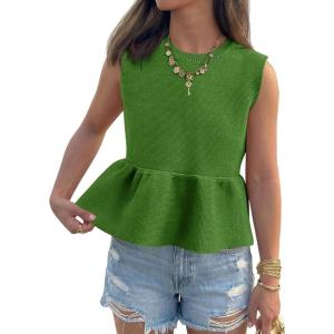 Saodimallsu Womens Peplum Tank Tops Ribbed Knit Babydoll Sleeveless Crop Tops Sweater Vest 2026 Country Concert Outfit(Green)