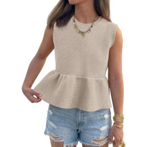 Saodimallsu Womens Peplum Tank Tops Ribbed Knit Babydoll Sleeveless Crop Tops Sweater Vest 2026 Country Concert Outfit(Khaki)