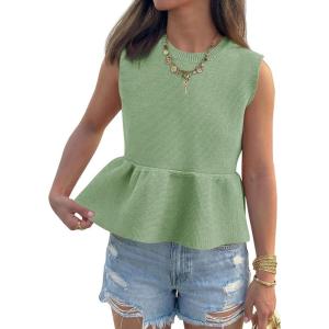Saodimallsu Womens Peplum Tank Tops Ribbed Knit Babydoll Sleeveless Crop Tops Sweater Vest 2026 Country Concert Outfit(Light Green)
