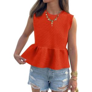 Saodimallsu Womens Peplum Tank Tops Ribbed Knit Babydoll Sleeveless Crop Tops Sweater Vest 2026 Country Concert Outfit(Orange)