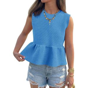 Saodimallsu Womens Peplum Tank Tops Ribbed Knit Babydoll Sleeveless Crop Tops Sweater Vest 2026 Country Concert Outfit(Royal Blue)