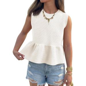 Saodimallsu Womens Peplum Tank Tops Ribbed Knit Babydoll Sleeveless Crop Tops Sweater Vest 2026 Country Concert Outfit(White)