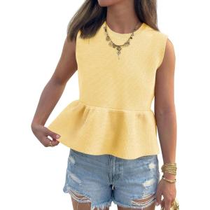 Saodimallsu Womens Peplum Tank Tops Ribbed Knit Babydoll Sleeveless Crop Tops Sweater Vest 2026 Country Concert Outfit(Yellow)